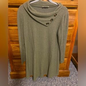 Olive Green Sweater Dress with Asymmetrical Neckline